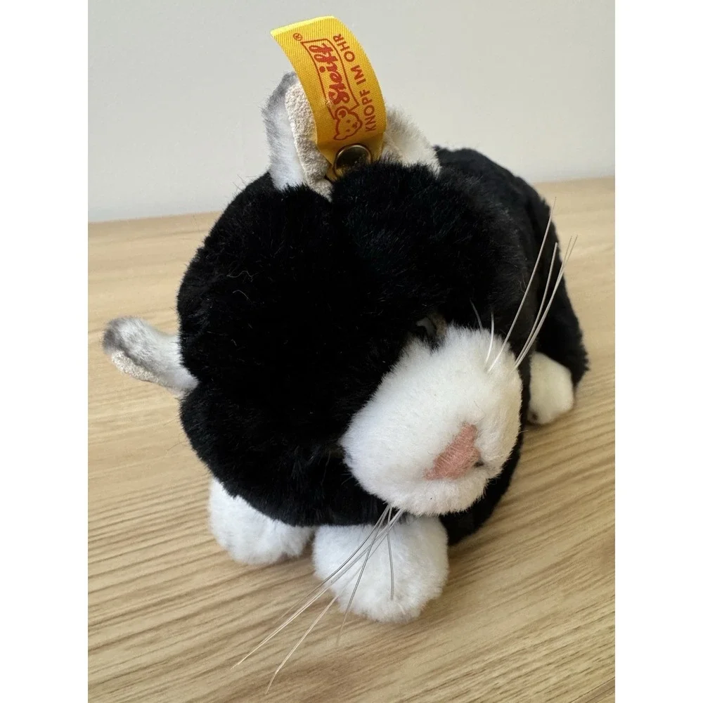 Vintage Steiff Mimmi Katze Cat Plush Lying Black White 30cm EAN 099502